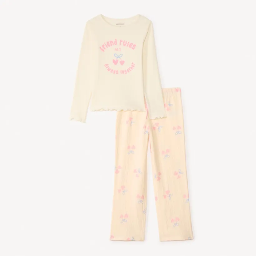 Set pyjama lang ribbed met kersen/hartjesmotieven meisjes