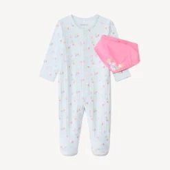 Set pyjama met slabbetje met bloemenprint voor babymeisje en verschillende sluitingen volgens leeftijd