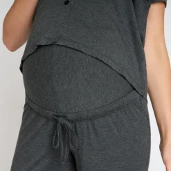 Set pyjama zwangerschapsjersey effen met borduurwerk