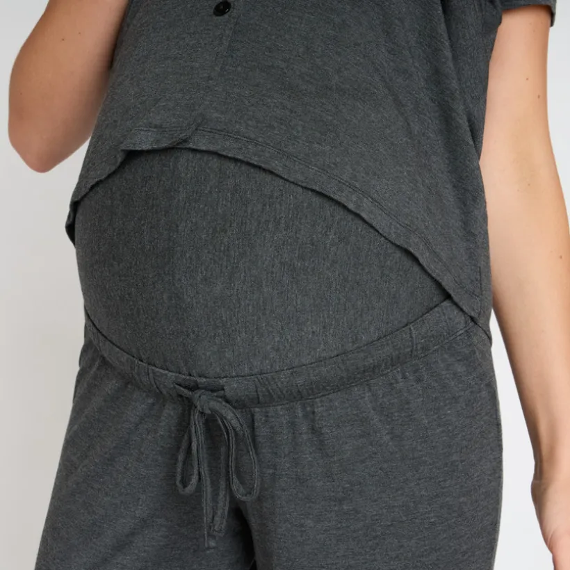 Set pyjama zwangerschapsjersey effen met borduurwerk