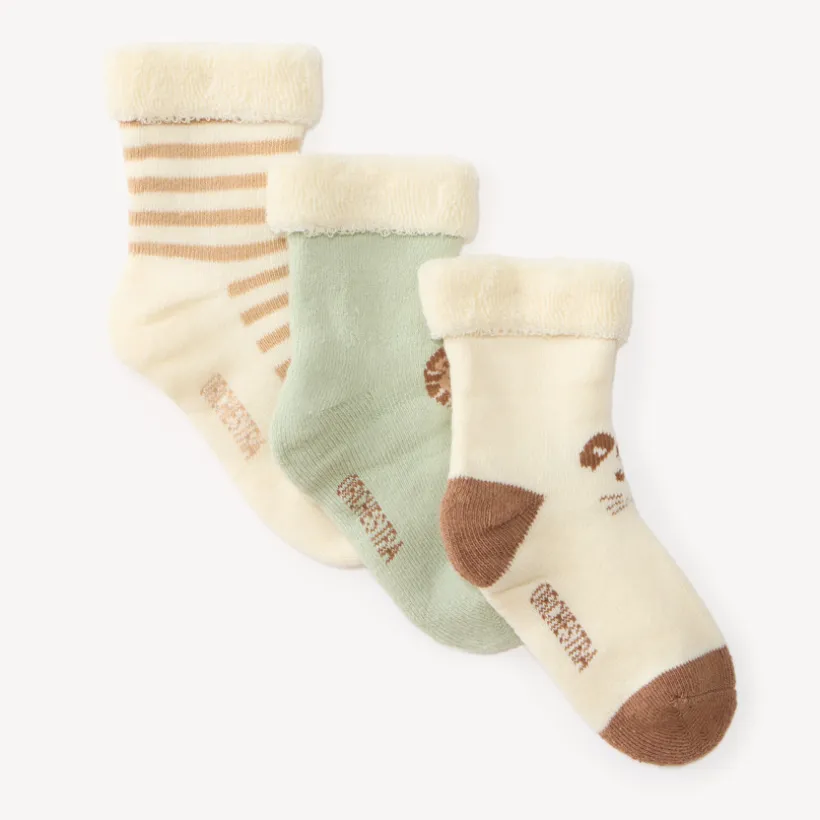 Set van 3 baby-borstel sokken met savanne dierenmotief