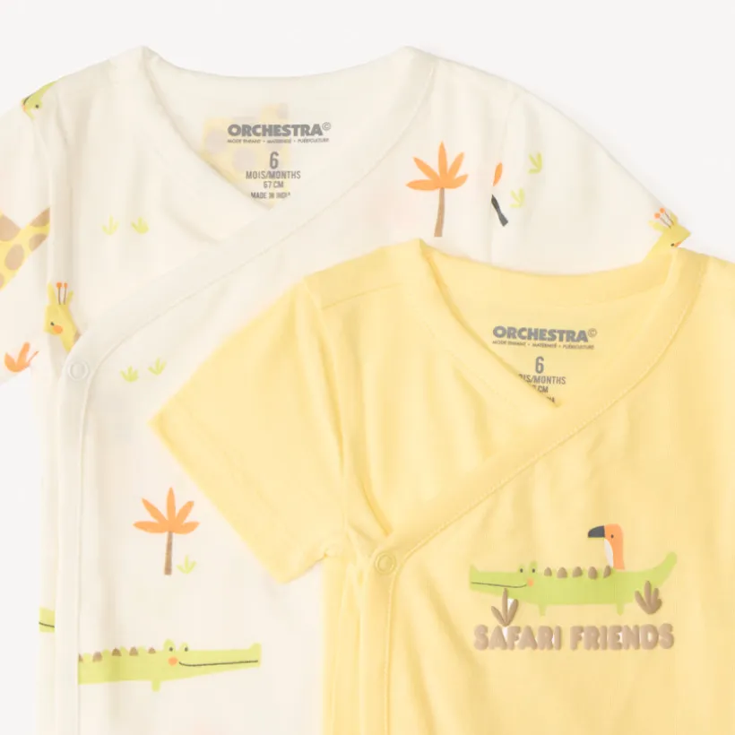 Set van 5 baby jongens rompers met fantasie safari-motieven (verschillende sluitingen afhankelijk van de leeftijd)