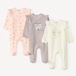 Set van 3 baby meisjes pyjama's van fluweel met een fantasiepatroon (afwerking verschilt per leeftijd)