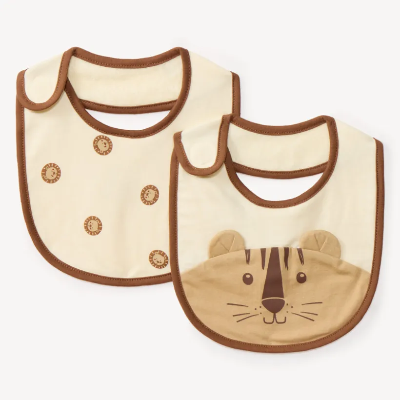 Set van 2 baby slabbetjes met een speels leeuwmotief