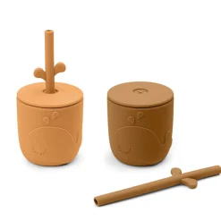 Set van 2 bekers met rietje Peekaboo – Wally Mustard