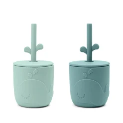 Set van 2 bekers met rietje Peekaboo – Wally blauw