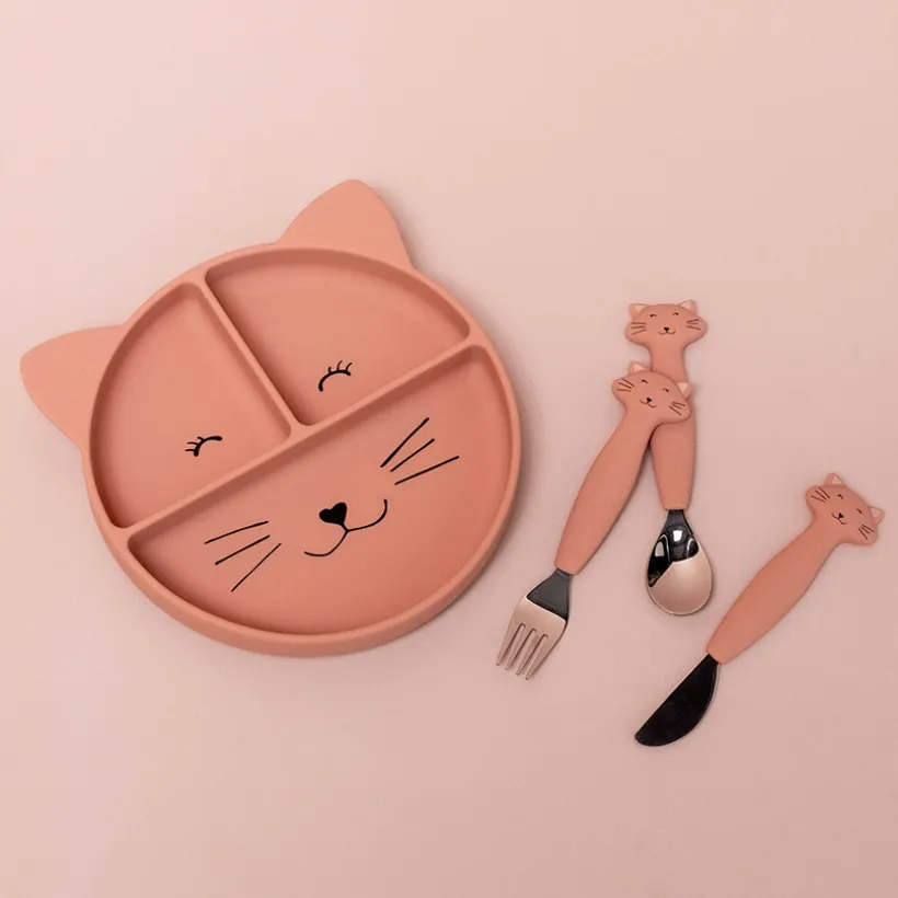 Set van 3 bestekstukken met siliconen handvat en roestvrijstalen kop Mrs. Cat