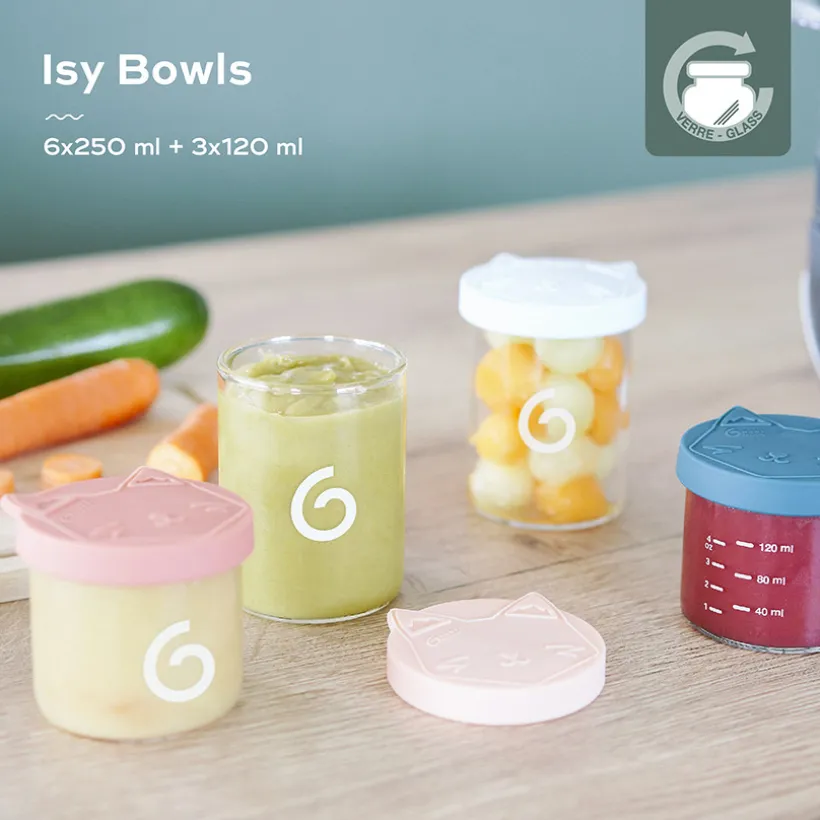 Set van 9 bewaarpotjes Isy Bowls met 6 potjes van 250 ml en 3 potjes van 120 ml