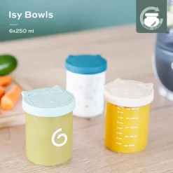 Set van 6 bewaarpotjes Isy Bowls van 250 ml van borosilicaatglas met luchtdichte siliconen deksel