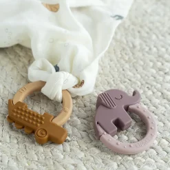 Set van 2 bijtringen Deer Friends in siliconen, mosterd en roos