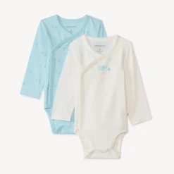 Set van 2 bodies met lange mouwen en olifantenmotief voor babyjongens