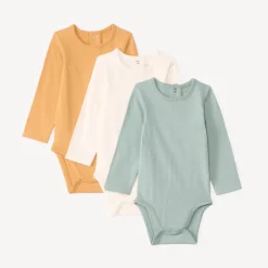 Set van 3 bodies met lange mouwen, effen, voor babyjongen