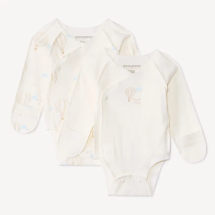 Set van 2 bodies met lange mouwen en heteluchtballonprint voor premature baby’s