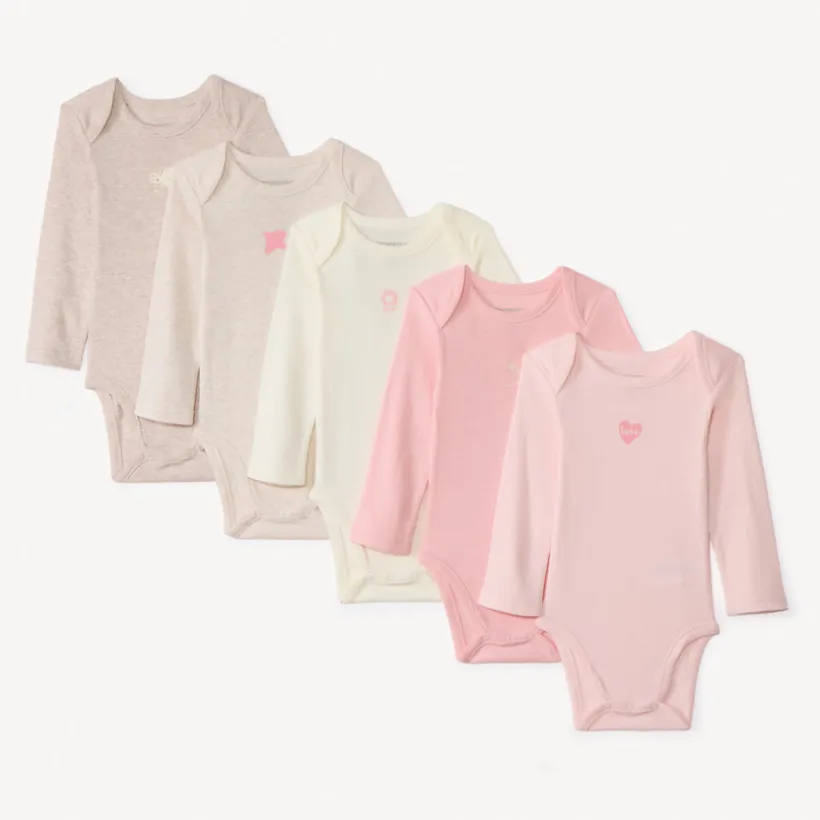 Set van 5 bodies met lange mouwen en print meisjes