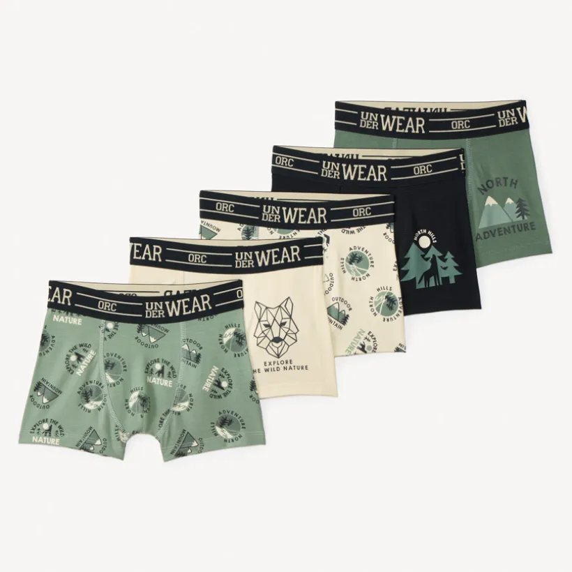 Set van 5 boxershorts met bosmotieven jongens