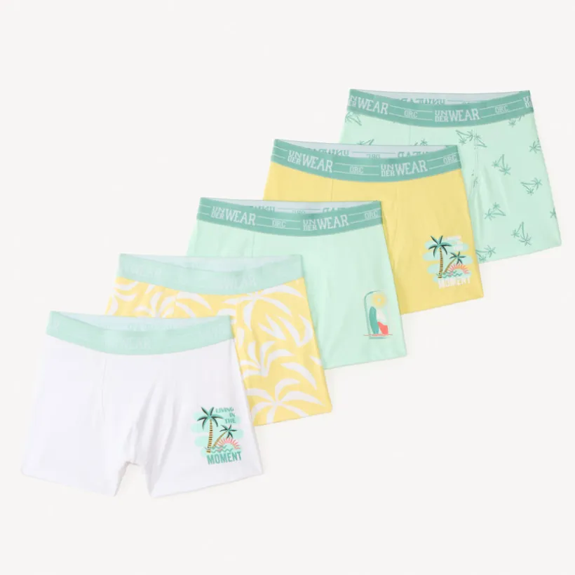 Set van 5 boxers met palmenprint jongens