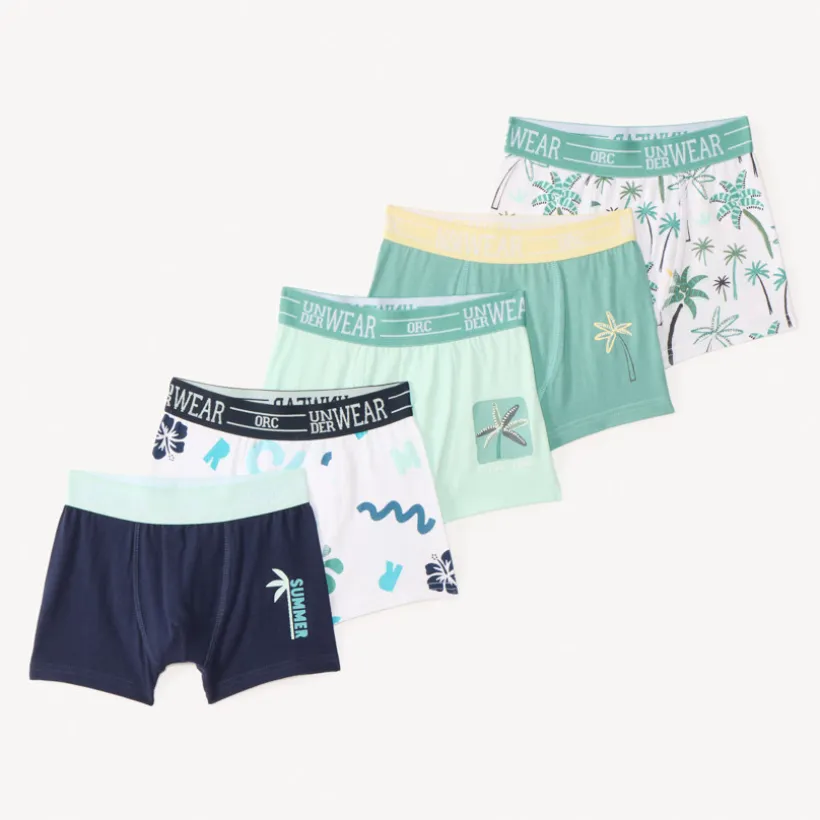 Set van 5 boxers met palmenprint jongens