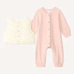 Set van 2 delen, jumpsuit en mouwloos vest met fantasiepatronen.