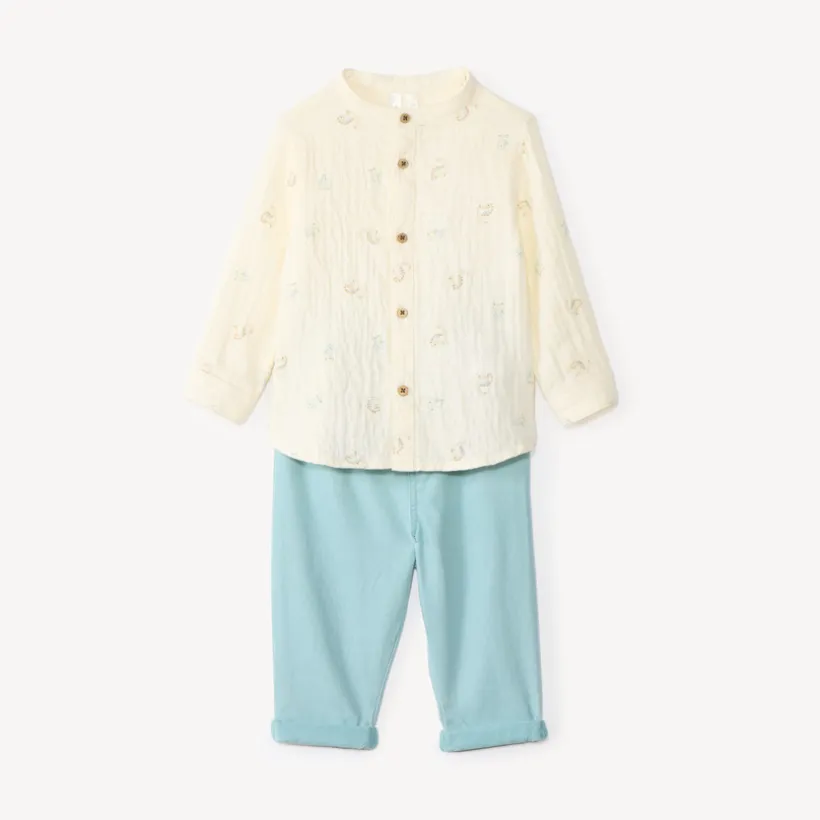 Set van 2 delen: shirt en broek voor babyjongen met dino-motieven.