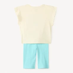 Set van 2 delen t-shirt + fietsbroek met schelpen borduurwerk meisjes
