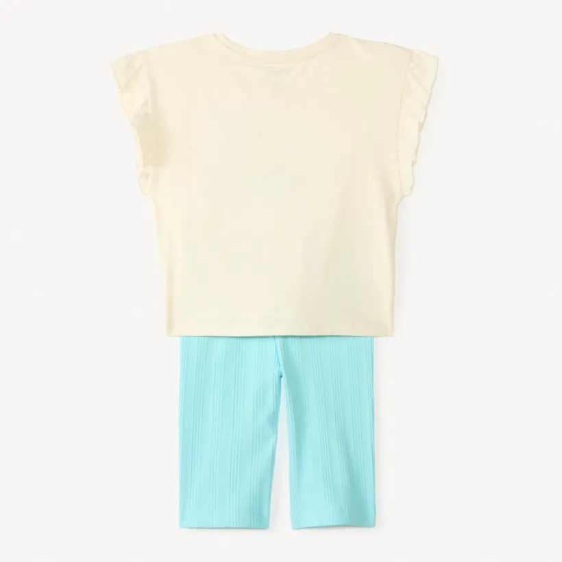 Set van 2 delen t-shirt + fietsbroek met schelpen borduurwerk meisjes
