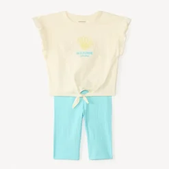 Set van 2 delen t-shirt + fietsbroek met schelpen borduurwerk meisjes