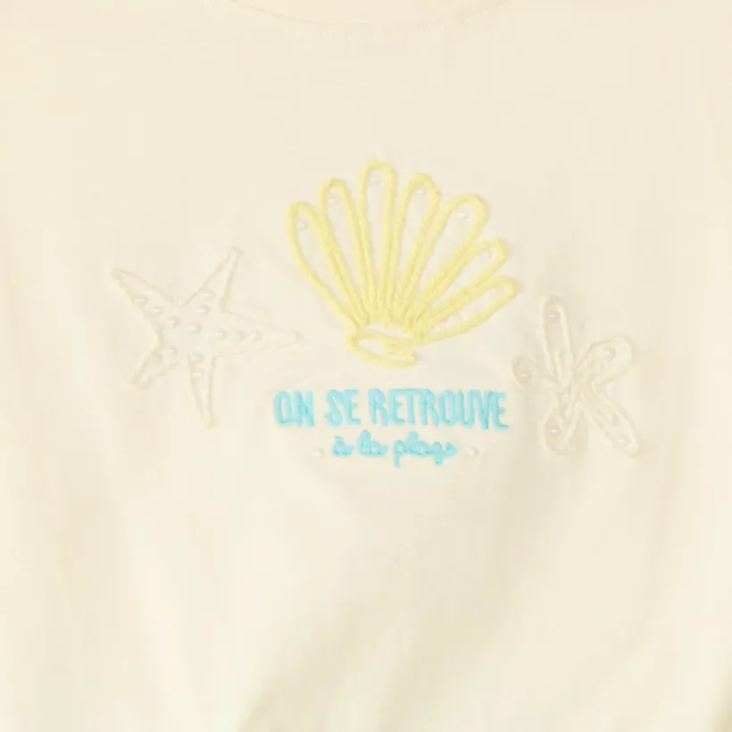 Set van 2 delen t-shirt + fietsbroek met schelpen borduurwerk meisjes