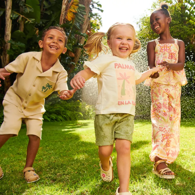 Set van 2 delen t-shirt + short met palmboommotief voor babymeisje