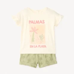 Set van 2 delen t-shirt + short met palmboommotief voor babymeisje