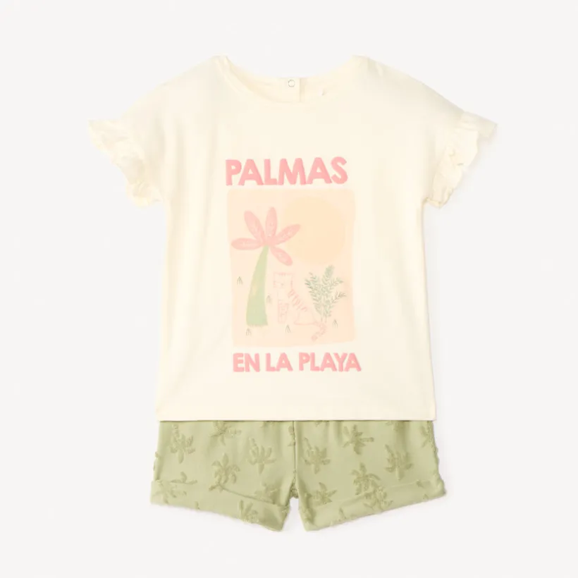 Set van 2 delen t-shirt + short met palmboommotief voor babymeisje