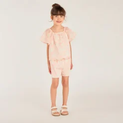 Set van 2 delen: T-shirt + short met geborduurde, bicolor bloem meisjes