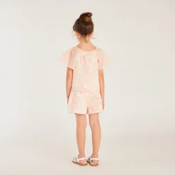 Set van 2 delen: T-shirt + short met geborduurde, bicolor bloem meisjes