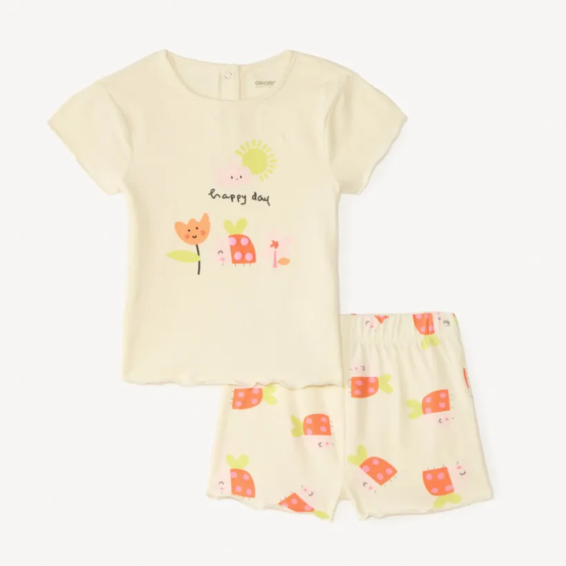 Set van 2-delige pyjama met t-shirt + short met lieveheersbeestje-print voor babymeisjes.