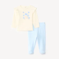 Set van 2-delige pyjama t-shirt + broek met bloemenprint voor baby meisjes (afwerking varieert per leeftijd)