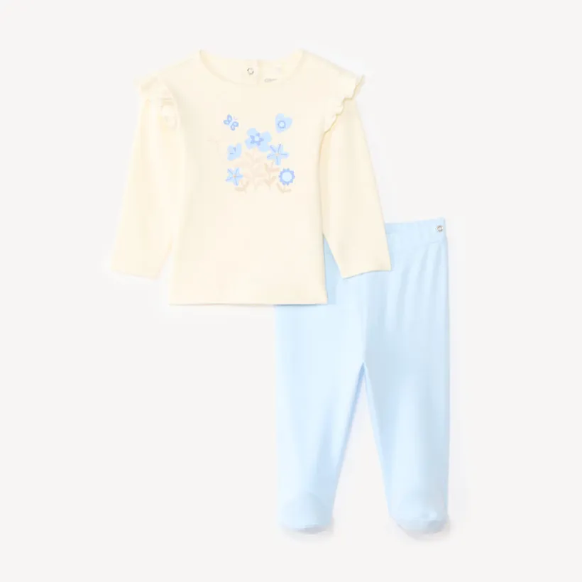 Set van 2-delige pyjama t-shirt + broek met bloemenprint voor baby meisjes (afwerking varieert per leeftijd)