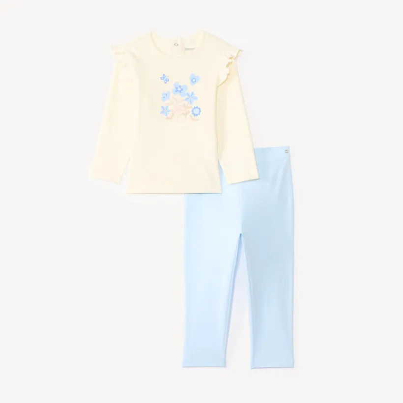 Set van 2-delige pyjama t-shirt + broek met bloemenprint voor baby meisjes (afwerking varieert per leeftijd)