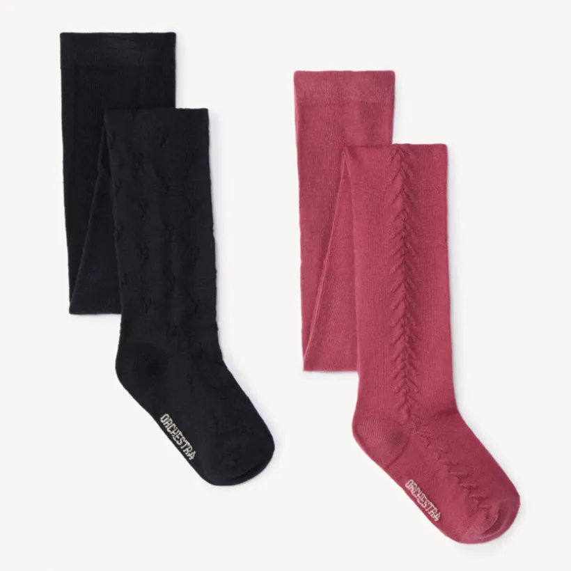 Set van 2 dikke fantasiegebreide panty's meisjes