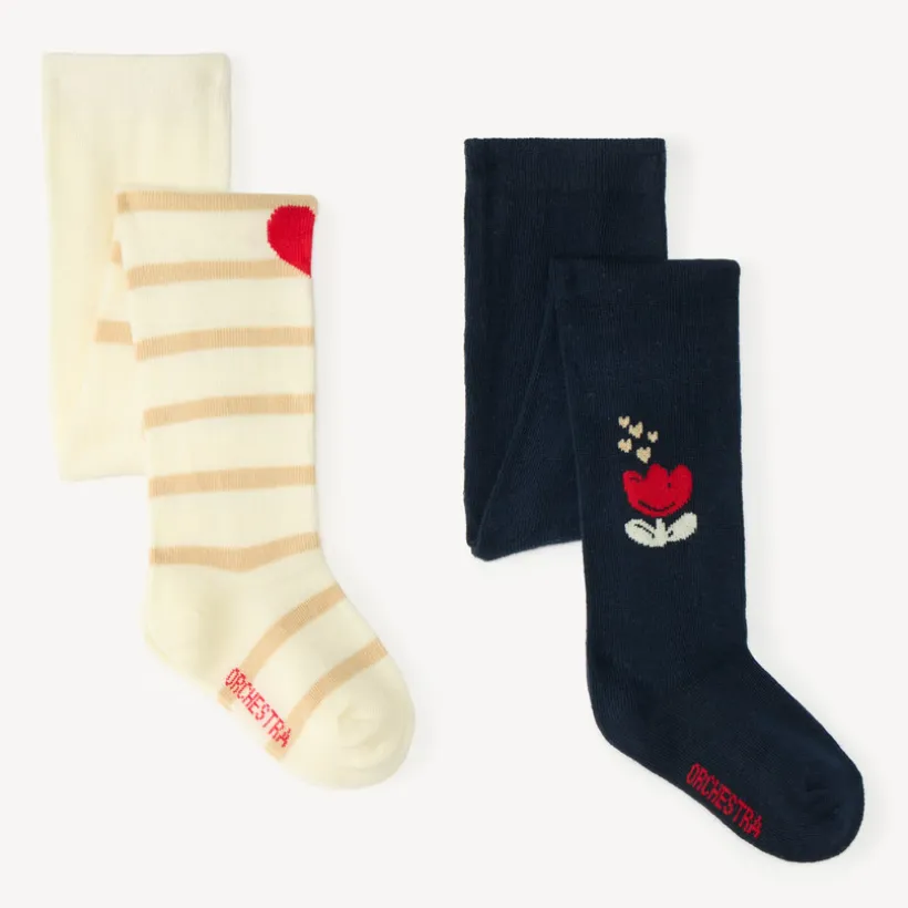 Set van 2 dikke panty's meisjes met tulpenmotieven