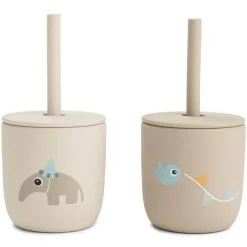 Set van 2 drinkbekers met rietje in silicone Celebration Zand