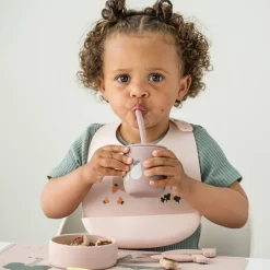 Set van 2 drinkbekers met rietje in silicone Tiny Farm Roze
