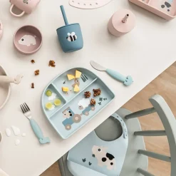 Set van 2 drinkbekers met rietje in silicone Tiny Farm Blauw