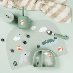Set van 2 drinkbekers met rietje in silicone Playground Groen
