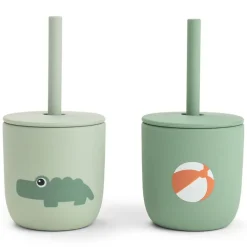 Set van 2 drinkbekers met rietje in silicone Playground Groen