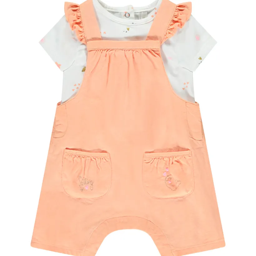 Set van een effen salopette en een t-shirt met fantasieprint meisjes