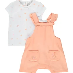 Set van een effen salopette en een t-shirt met fantasieprint meisjes