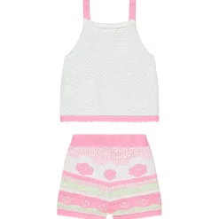 Set van een gebreide tanktop en short met bloemen meisjes