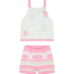 Set van een gebreide tanktop en short met bloemen meisjes