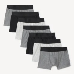 Set van 7 effen boxershorts jongens met zwarte elastische tailleband