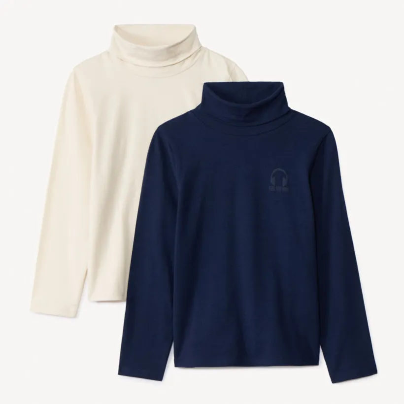 Set van 2 effen coltruien met ton-sur-ton puff print jongens