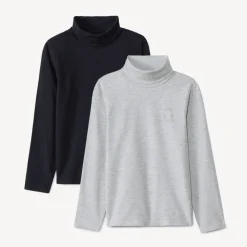Set van 2 effen coltruien met ton-sur-ton puff print jongens